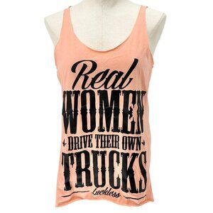 Real Women Drive Trucks Racerback Tank Top Large Peach By Luckless Outfitters